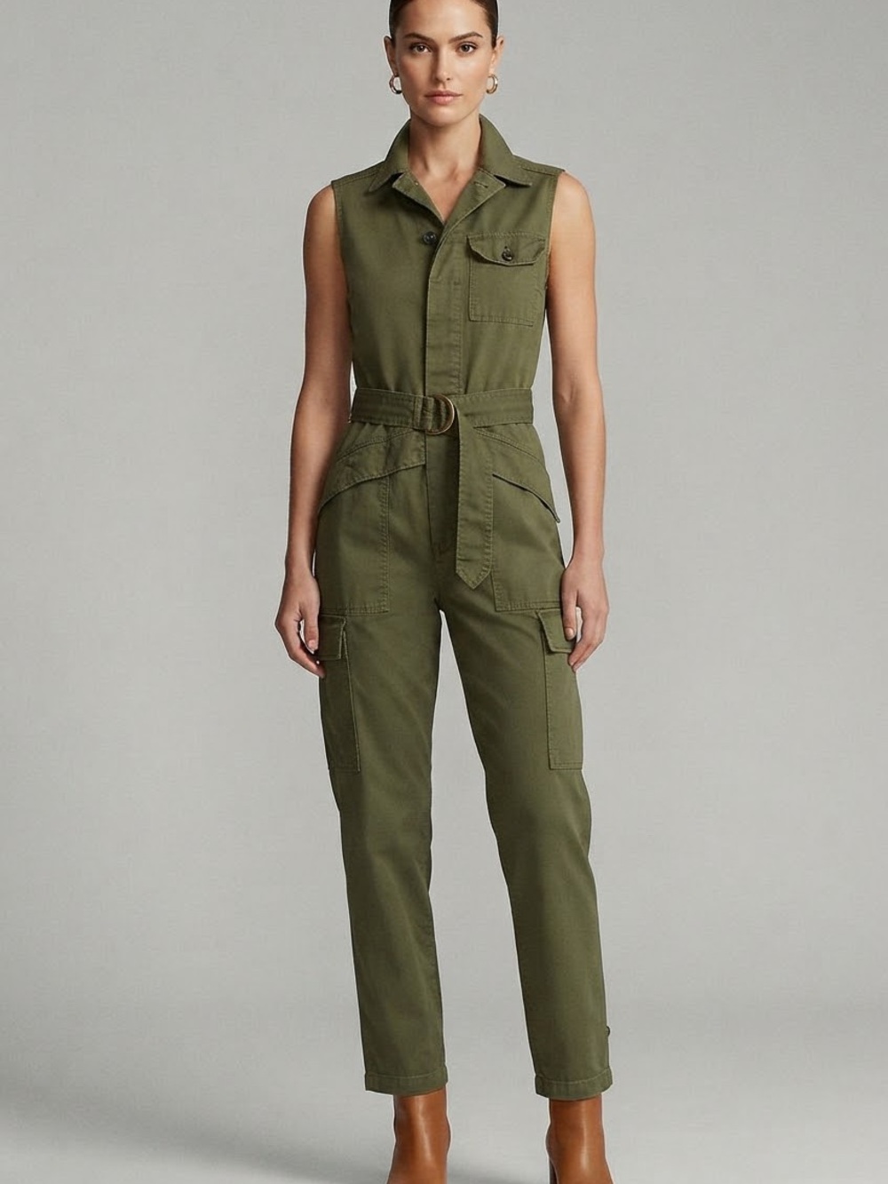 Vintage Rocawear Y2K Military Olive Green Sleeveless Cotton Jumpsuit